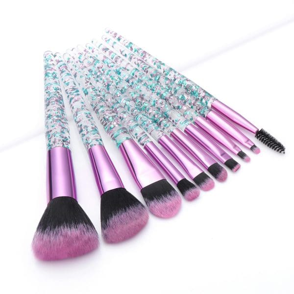 KySienn 10 PCS Purple/ Green Glitter Make Up Brush Set