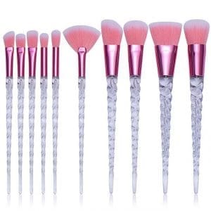 KySienn Pink and Clear 10Pcs Unicorn Makeup Brush Set Perfect for any dancers beauty bag and accompany with KySienn