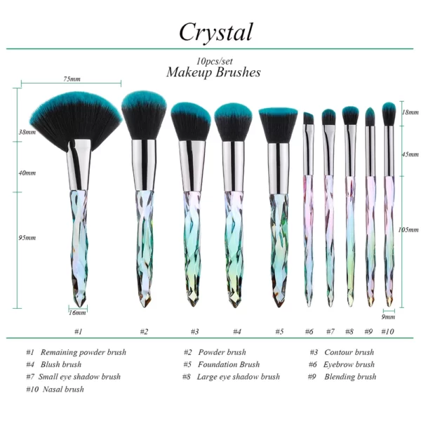 KySienn 10PCS Crystal Unicorn Make Up Brushes