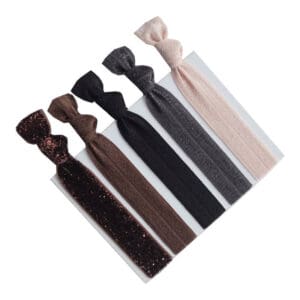 KySienn Brown Glitter Ribbon Hair Ties Pack 5